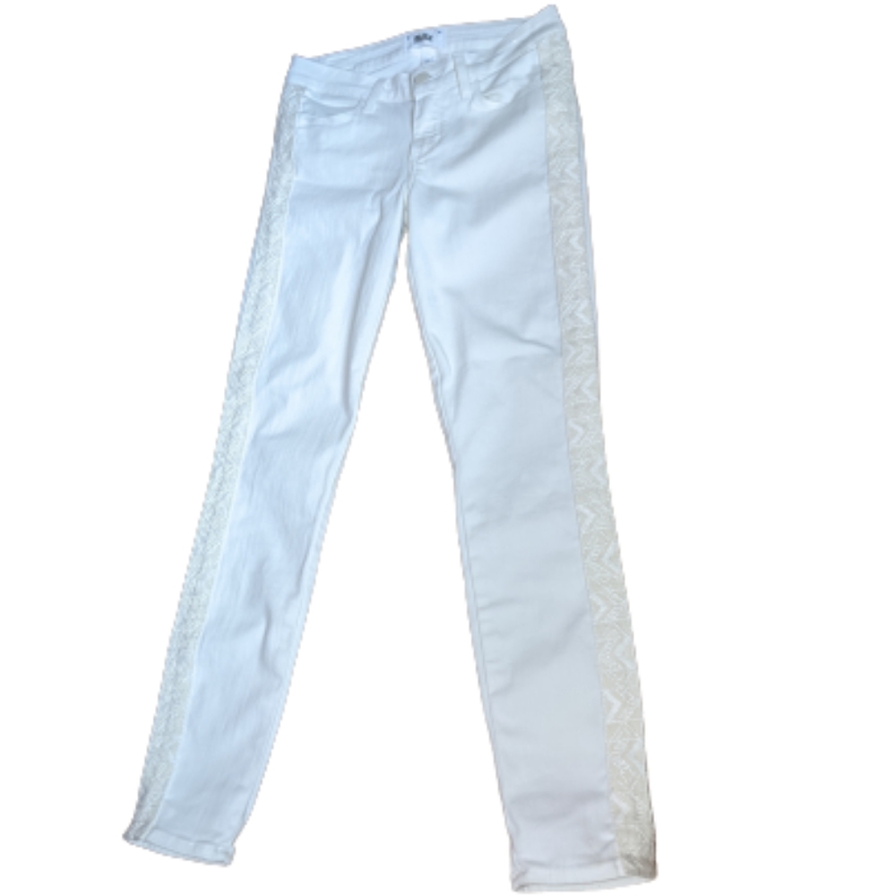 Paige Verdugo White Jeans Crochet Trim Size 26